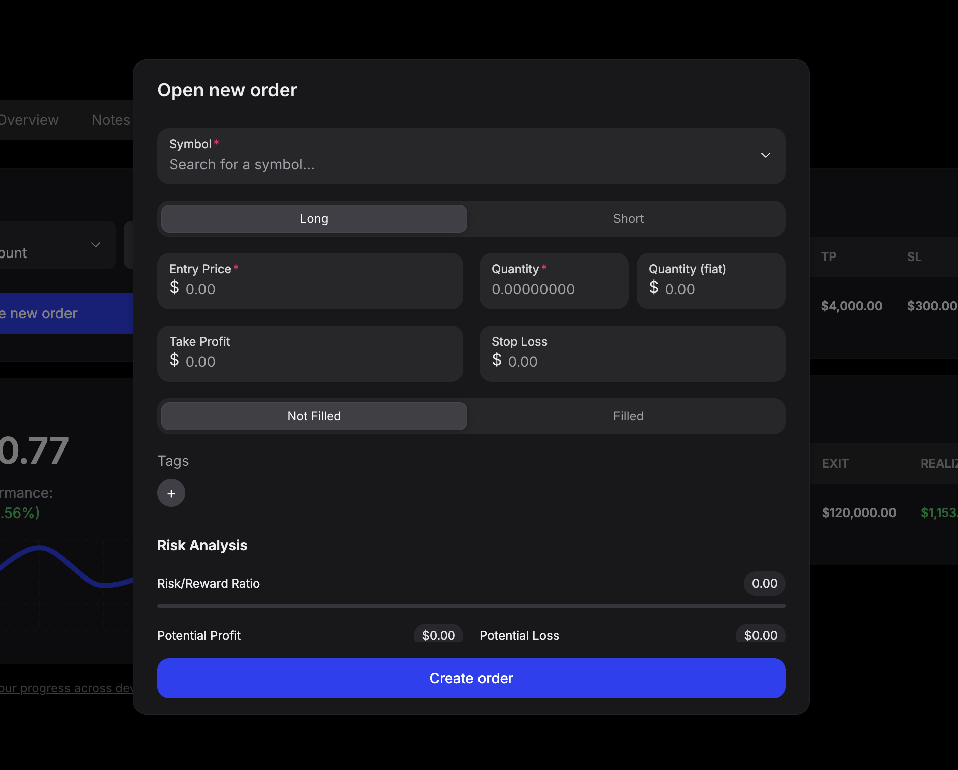 Order creation in Dashboard
